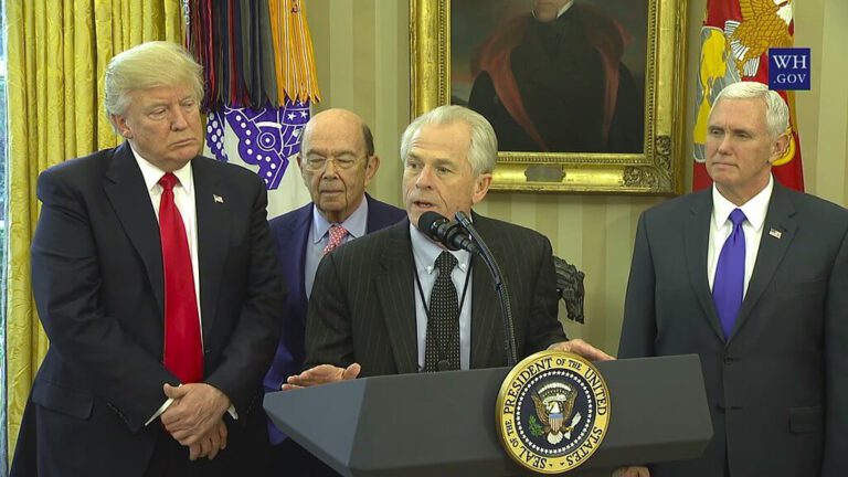 Peter Navarro, Director of the White House National Trade Council, Addresses in the Oval Office before U.S. President Donald Trump Signs Executive Orders Regarding Trade on March 31, 2017