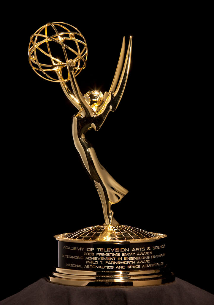 The 2009 Philo T. Farnsworth Primetime Emmy Award Statue given to NASA Television in recognition for engineering excellence and technological innovations that made possible the first live TV broadcast from the moon by the Apollo 11 is shown on Aug. 19, 2009 at NASA Headquarters in Washington.