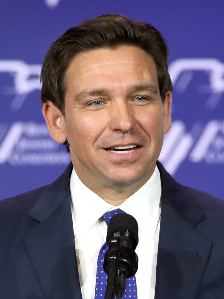 Florida Governor Ron DeSantis speaking with attendees at the Republican Jewish Coalition's 2023 Annual Leadership Summit at the Venetian Convention & Expo Center in Las Vegas, Nevada.